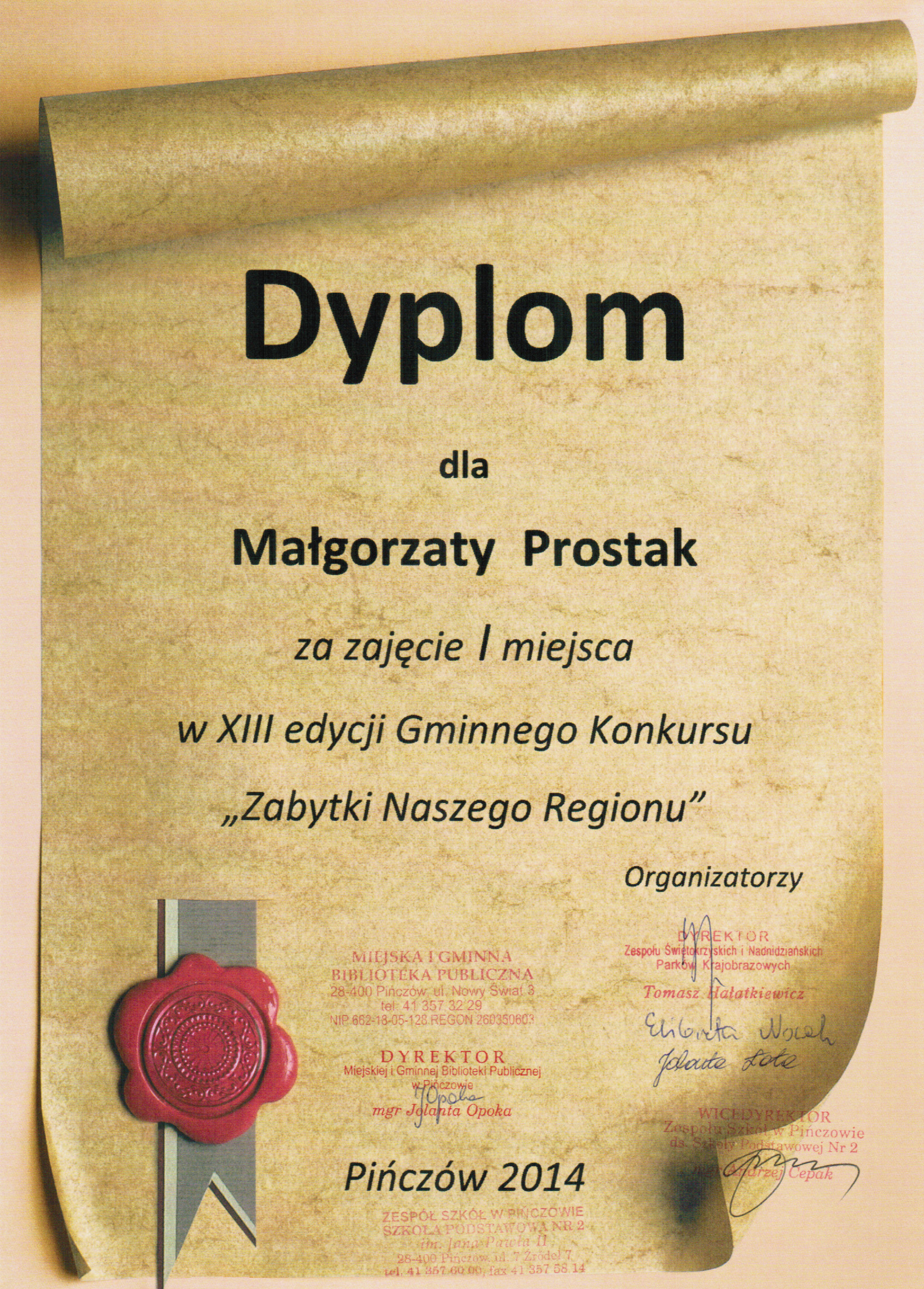 dyplom zabytki_naszego_regionu_2014_malgorzata_prostak